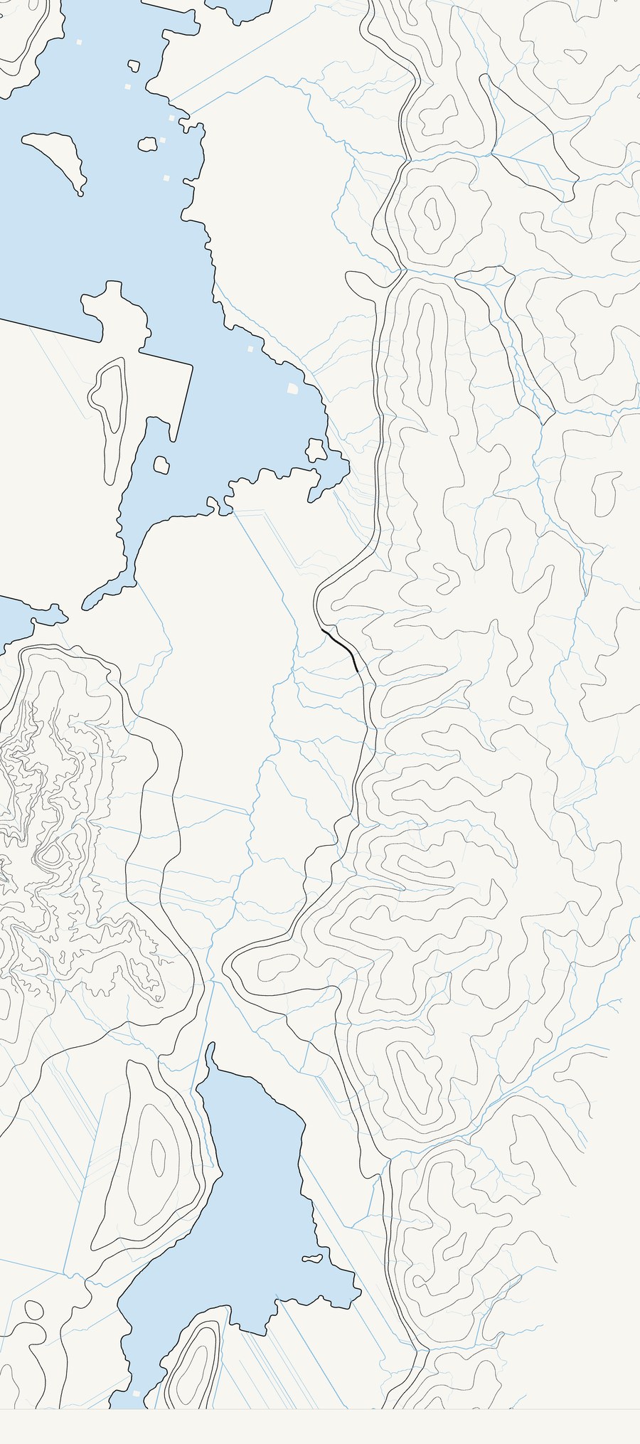 Now — earth and water, 2026. The Wasatch Front in contour line with the lakes filled and the rivers traced from source to mouth.
